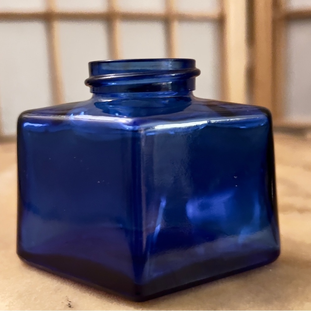 Vintage Parker Quink Cobalt Blue Glass Ink Bottle Diamond 2oz